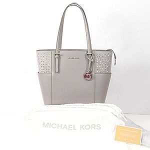 NWT Michael Kors Gray Leather Jet Set Travel Tote